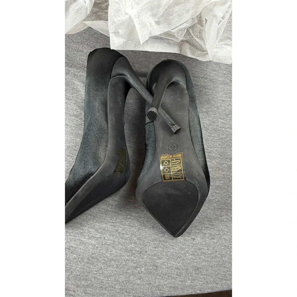 Elisabet Tang Women Black Satin Pointed Toe Stiletto High Heel Pump TE016 Size 6